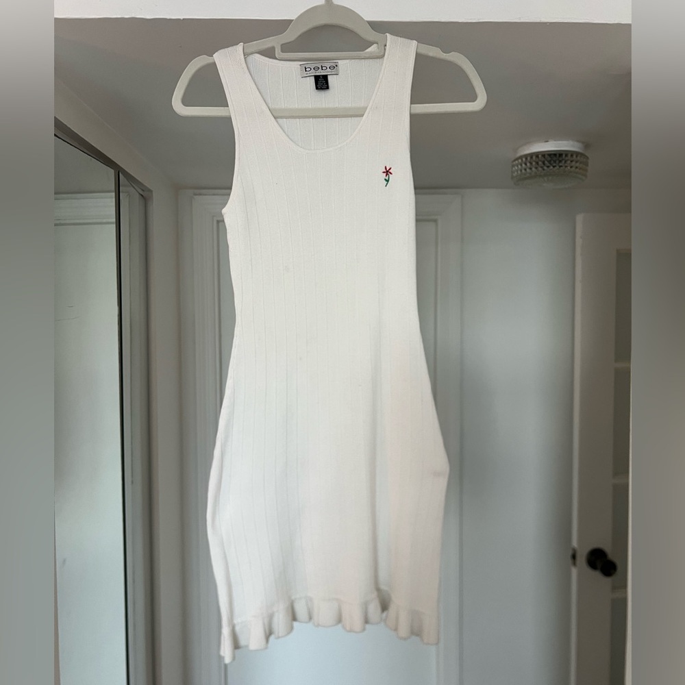 Bebe White Ribbed Mini Dress